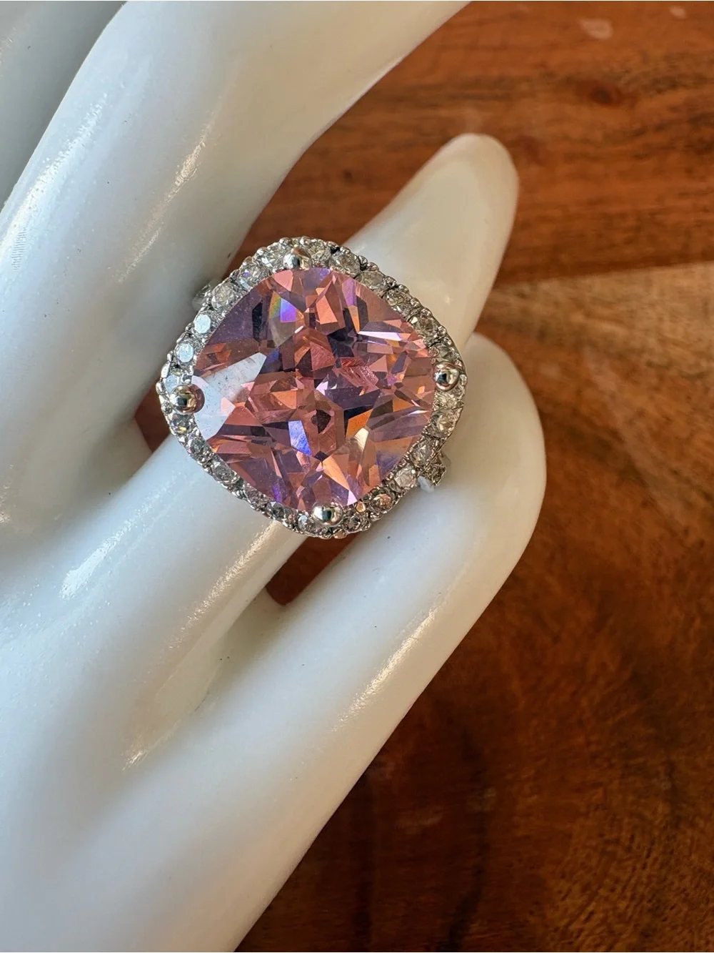 Vintage Pink Cushion Halo Cocktail Ring - Size 5.75